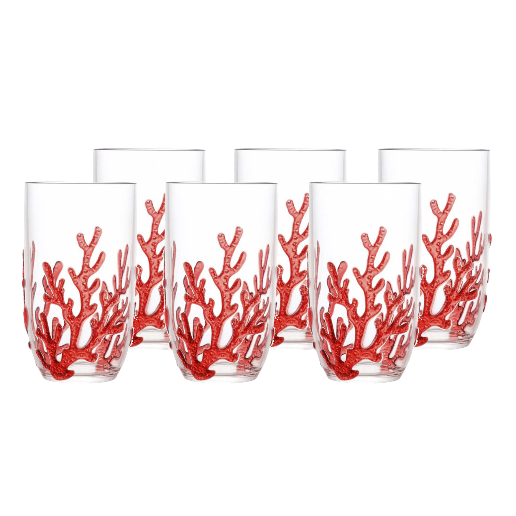 Copo Alto Acrílico Coral Vermelho - Conjunto Com 6